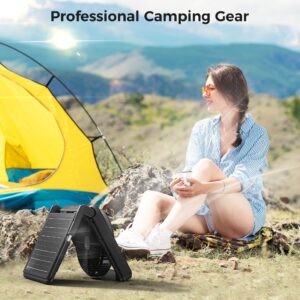 PANERGY 11” Portable Camping Fan with LED Light, Solar Powered & Battery Powered Fan, 3 Speeds Detachable High Efficiency Solar Fan, Head Rotation, Cordless Desk Fan for Outdoor Car RV Emergency