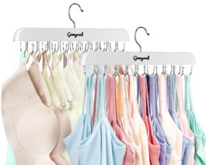 bra hanger for closet, 2 pack tank top hanger w/20 hooks capacity foldable wood space saving hangers, 360°rotating closet organizers and storage for dorm & apartment for bra scarf ties(white)