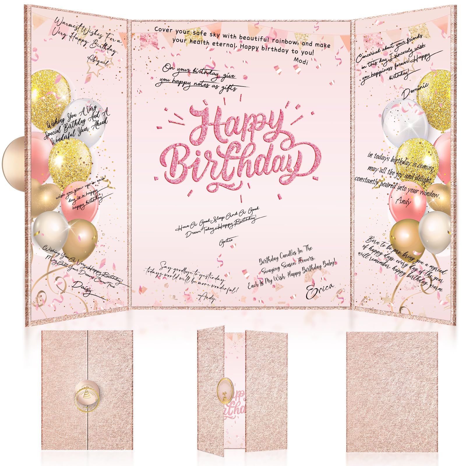 Tnvee Birthday Party Guest Book Birthday Decorations for Women & All Ages, Large 19" x 12.2" Rose Gold Signature Card Board Party Supplies Gifts