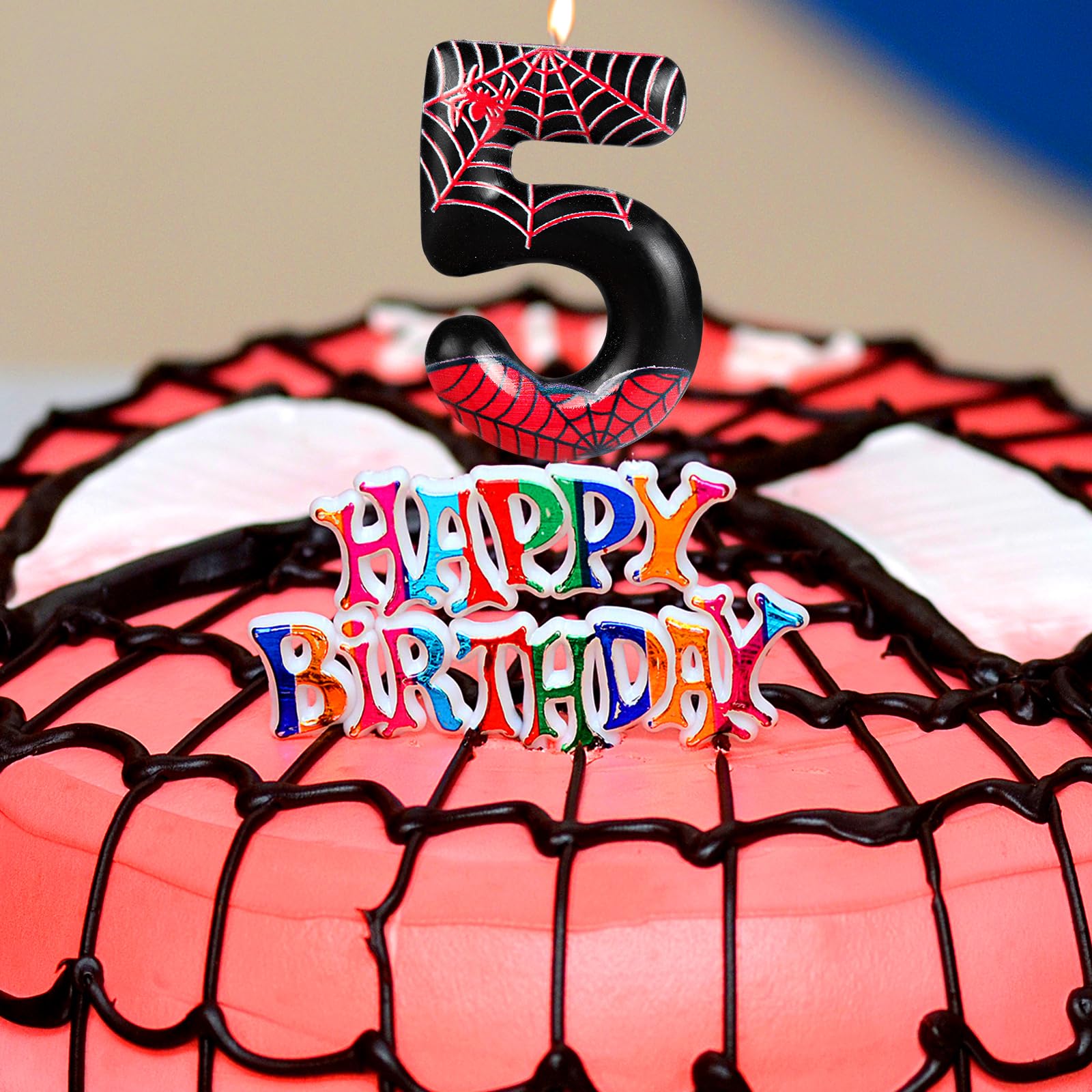 Spider Birthday Candles Number 5,Happy 5th Birthday Candle,Red Black Spider Cake Topper Candle Birthday for Boys Girls Kids Spider Themed Party Anniversary Celebration Supplies Decorations