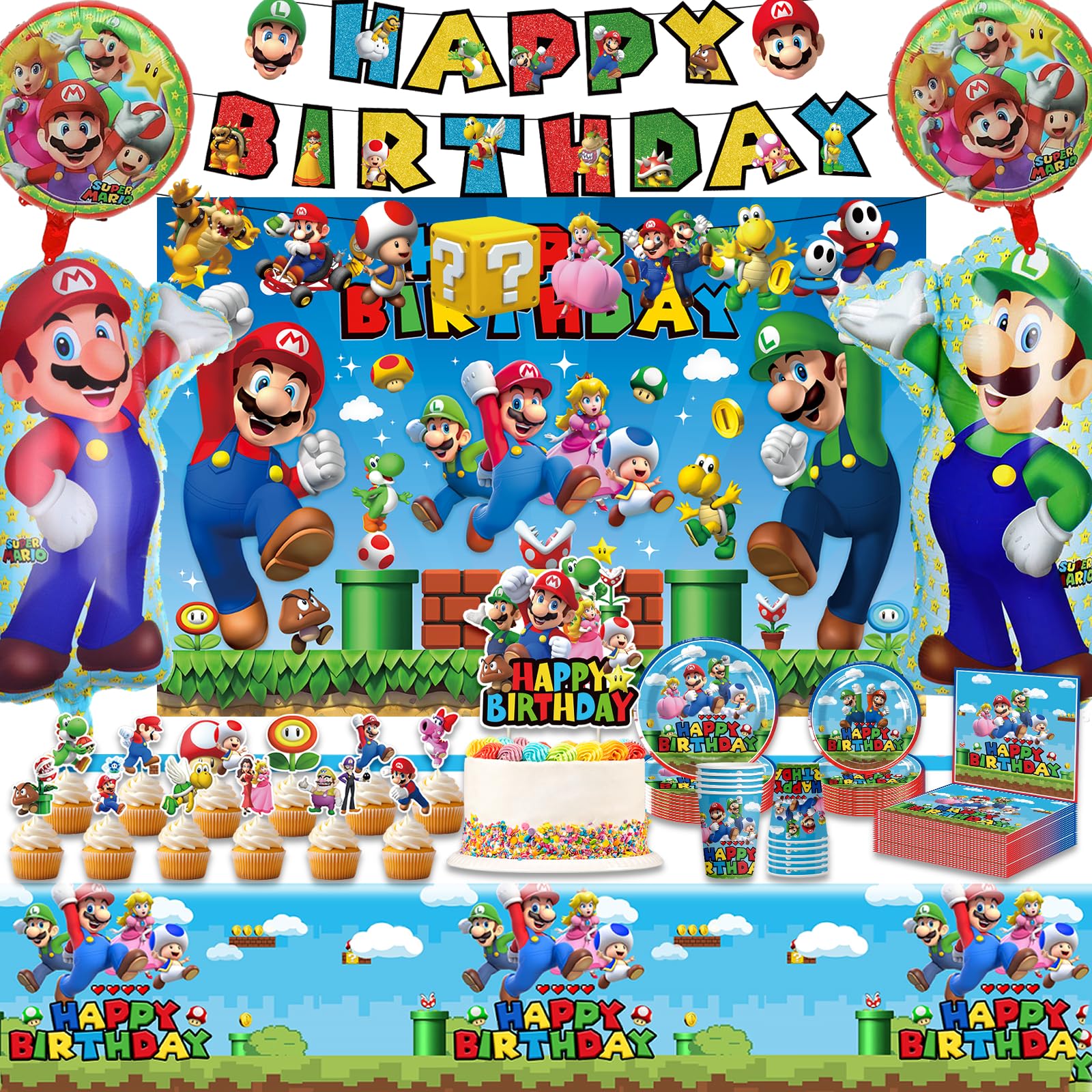 Cartoon Birthday Party Supplies Decorations Cartoon Game Backdrop Banner Cake Topper Balloons Cartoon Party Table Cloth Plates Cups etc Cartoon Game Birthday Party Supplies