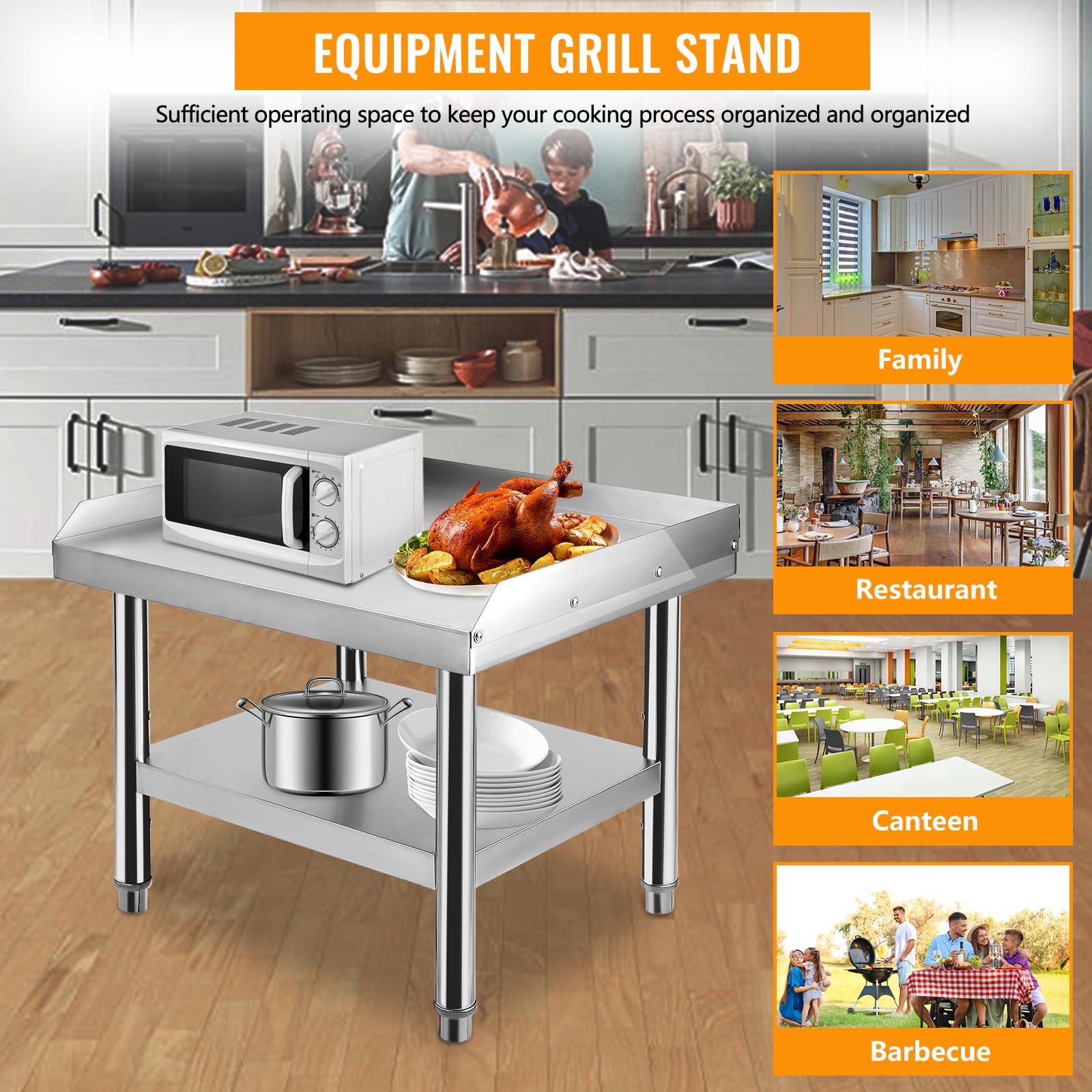 GAOMON Stainless Steel Equipment Grill Stand, 24 x 28 x 24 inch Grill Stand Table with Adjustable Storage Undershelf, Equipment Stand Grill Table, for Hotel, Home, Commercial Restaurant Kitchen