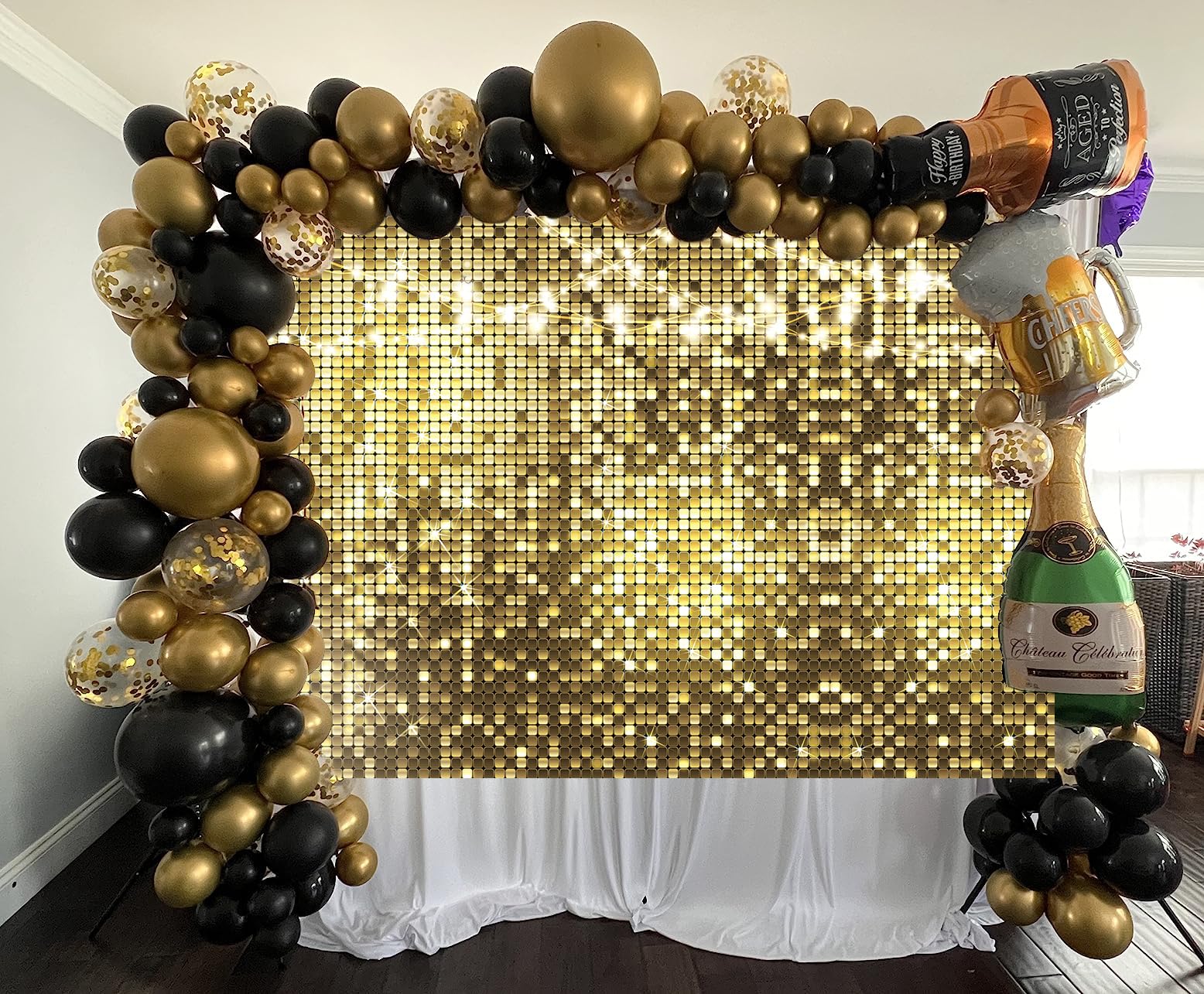 Generic Gold Glitter Backdrop Disco Themed Photography Backdrop for Anniversary Birthday Bridal Shower Wedding Prom Party Decorations Supplies Photo Studio Props (7X5FT(82x59inch))