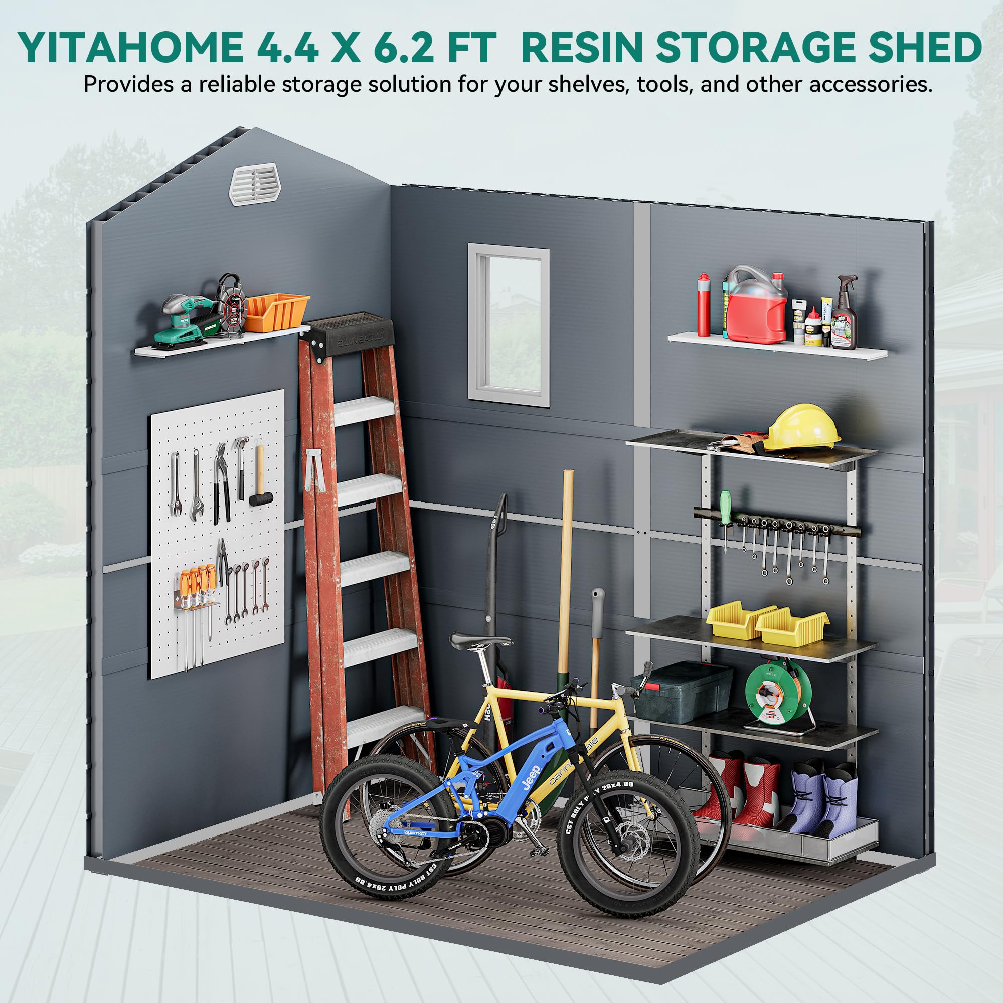 YITAHOME Outdoor Resin Storage Shed w/o Floor, All-Weather Plastic Shed with Lockable Doors, Window & Vents, Plastic Tool Shed for Backyard, Patio, Poolside, Lawn, Gray