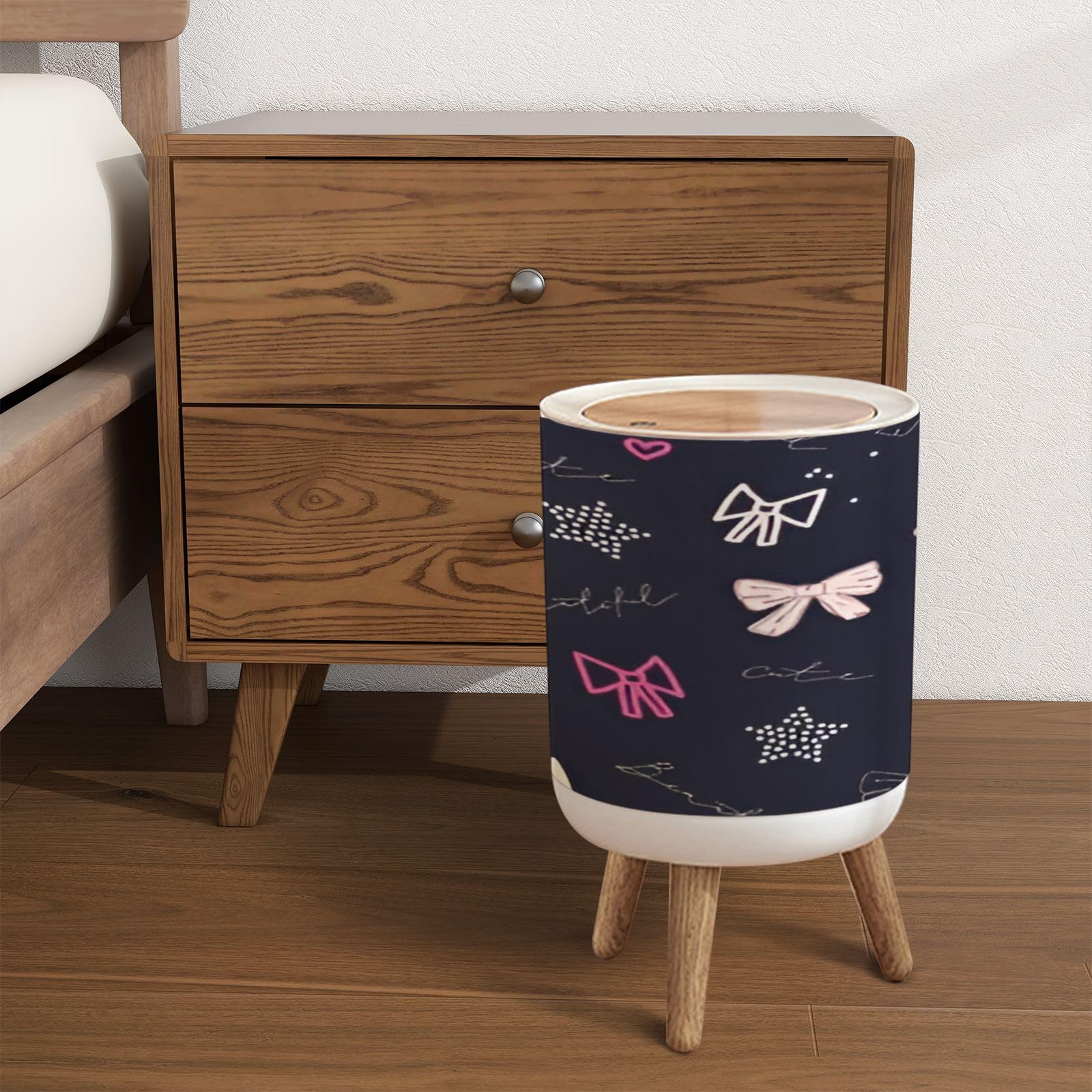 Trash Can with Lid Cute seamless pattern for girls Lovely doodle pattern Scandinavian Garbage Can Round Waste Bin Press Cover Dog Proof Wastebasket for Kitchen Bathroom Living Room Nursery 1.8gal