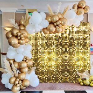 Generic Gold Glitter Backdrop Disco Themed Photography Backdrop for Anniversary Birthday Bridal Shower Wedding Prom Party Decorations Supplies Photo Studio Props (7X5FT(82x59inch))