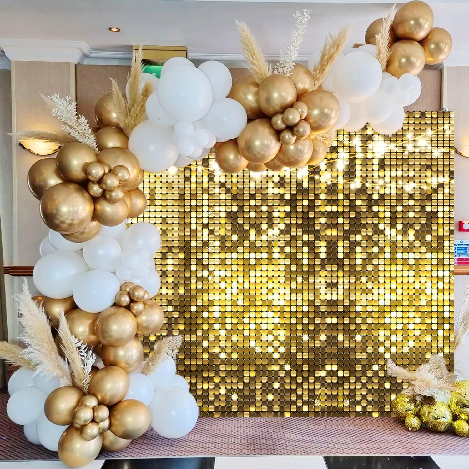 Generic Gold Glitter Backdrop Disco Themed Photography Backdrop for Anniversary Birthday Bridal Shower Wedding Prom Party Decorations Supplies Photo Studio Props (7X5FT(82x59inch))