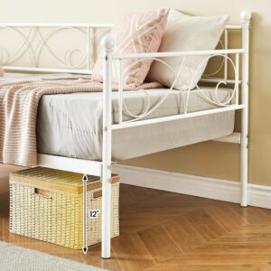 IDEALHOUSE Twin Daybed with Trundle, Metal Trundle Bed, Sofa Bed Frame, Heavy Duty Metal Slats, for Living Room, Bedroom, Guest Room, Space Saving, White