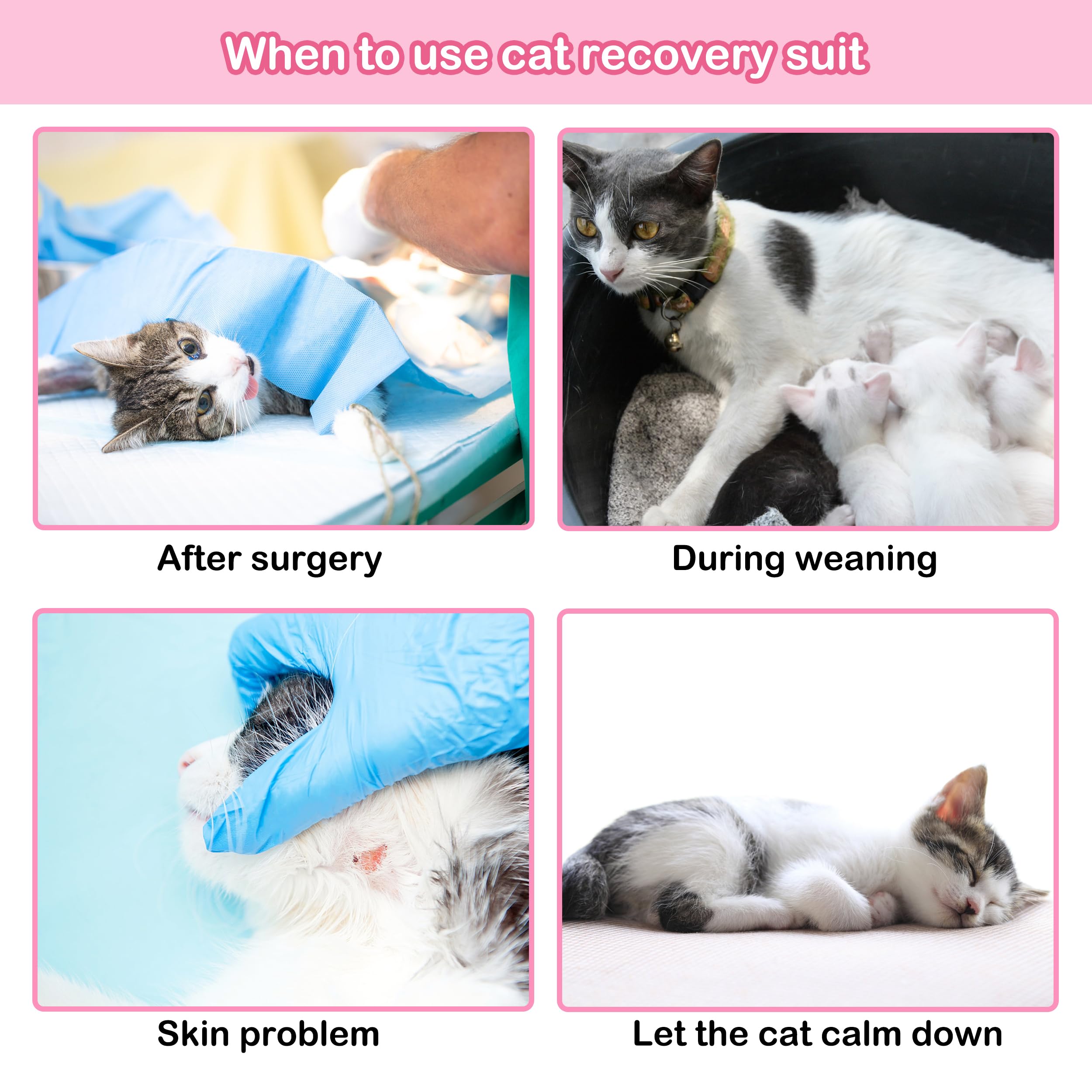 PUMYPOREITY Cat Recovery Suit, Cat Surgery Recovery Suit Female, Cat Spay Recovery Suit, Alternative to Cone of Shame, Cat Surgical Recovery Suit for Skin Diseases and Abdominal Wound, Pink, S