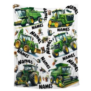 personalized trucks blanket for boys girls kids, tractor truck flannel throw blanket text gifts throw soft & warm bed—all season 30"x40" for baby/pets