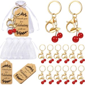 ecation 61 pcs keychain party favor 20 set keychain tag organza bag for wedding party gift (cherry)