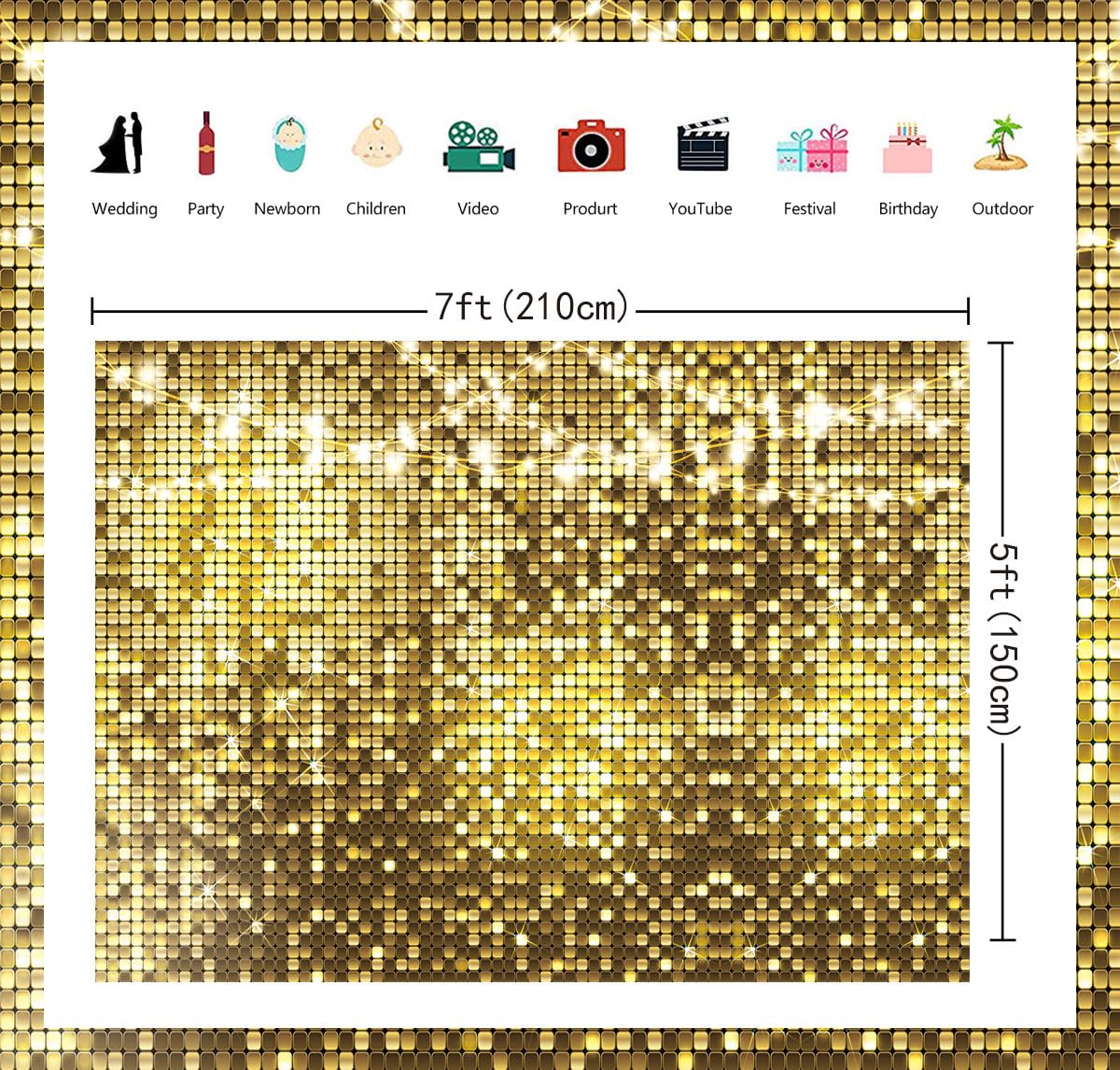 Generic Gold Glitter Backdrop Disco Themed Photography Backdrop for Anniversary Birthday Bridal Shower Wedding Prom Party Decorations Supplies Photo Studio Props (7X5FT(82x59inch))