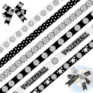 threetols 6 rolls 18 yards volleyball ribbons, 3/8" black white dot grosgrain ribbons sport star ball ribbons wrapping craft ribbons for sport team decoration and theme party decorations