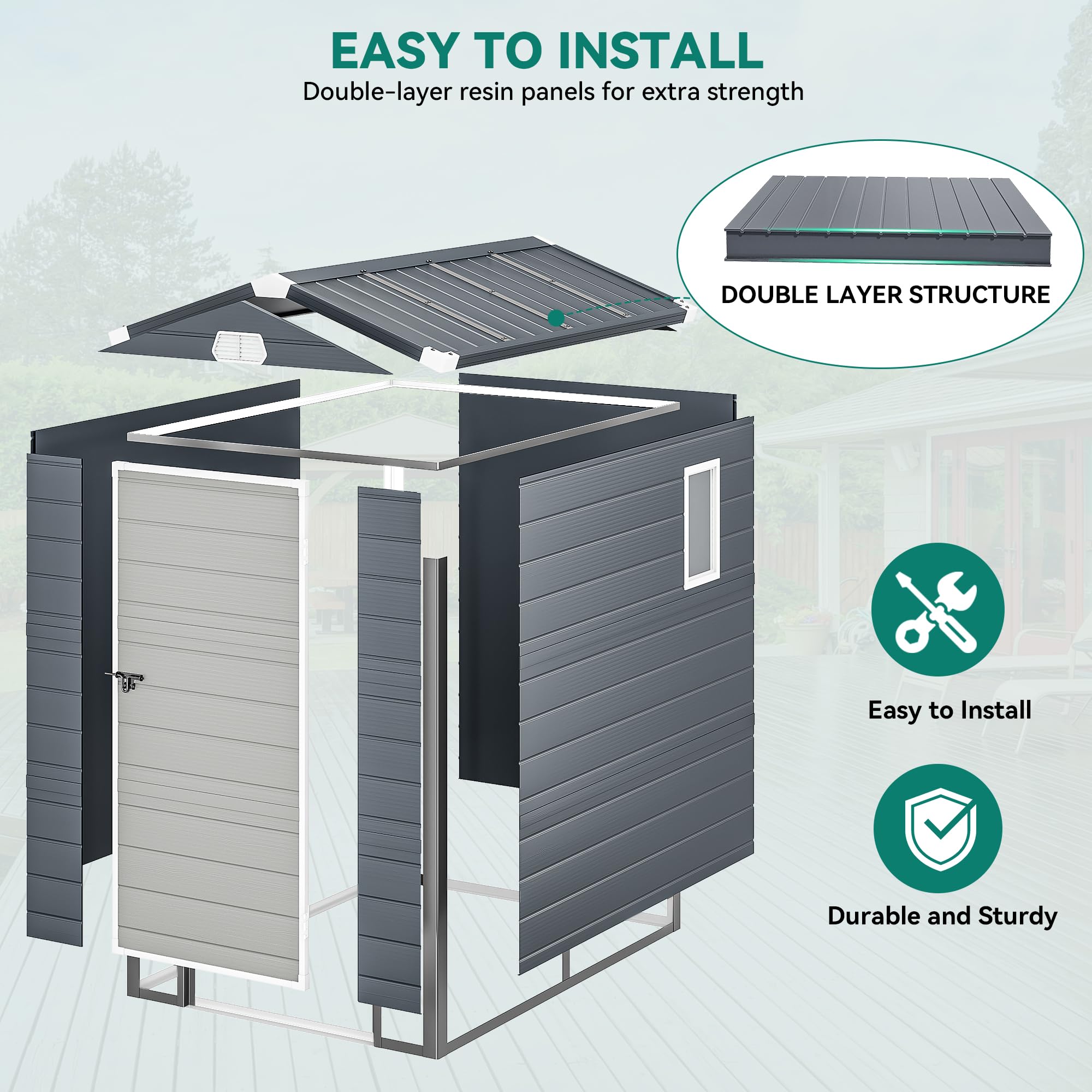 YITAHOME Outdoor Resin Storage Shed w/o Floor, All-Weather Plastic Shed with Lockable Doors, Window & Vents, Plastic Tool Shed for Backyard, Patio, Poolside, Lawn, Gray