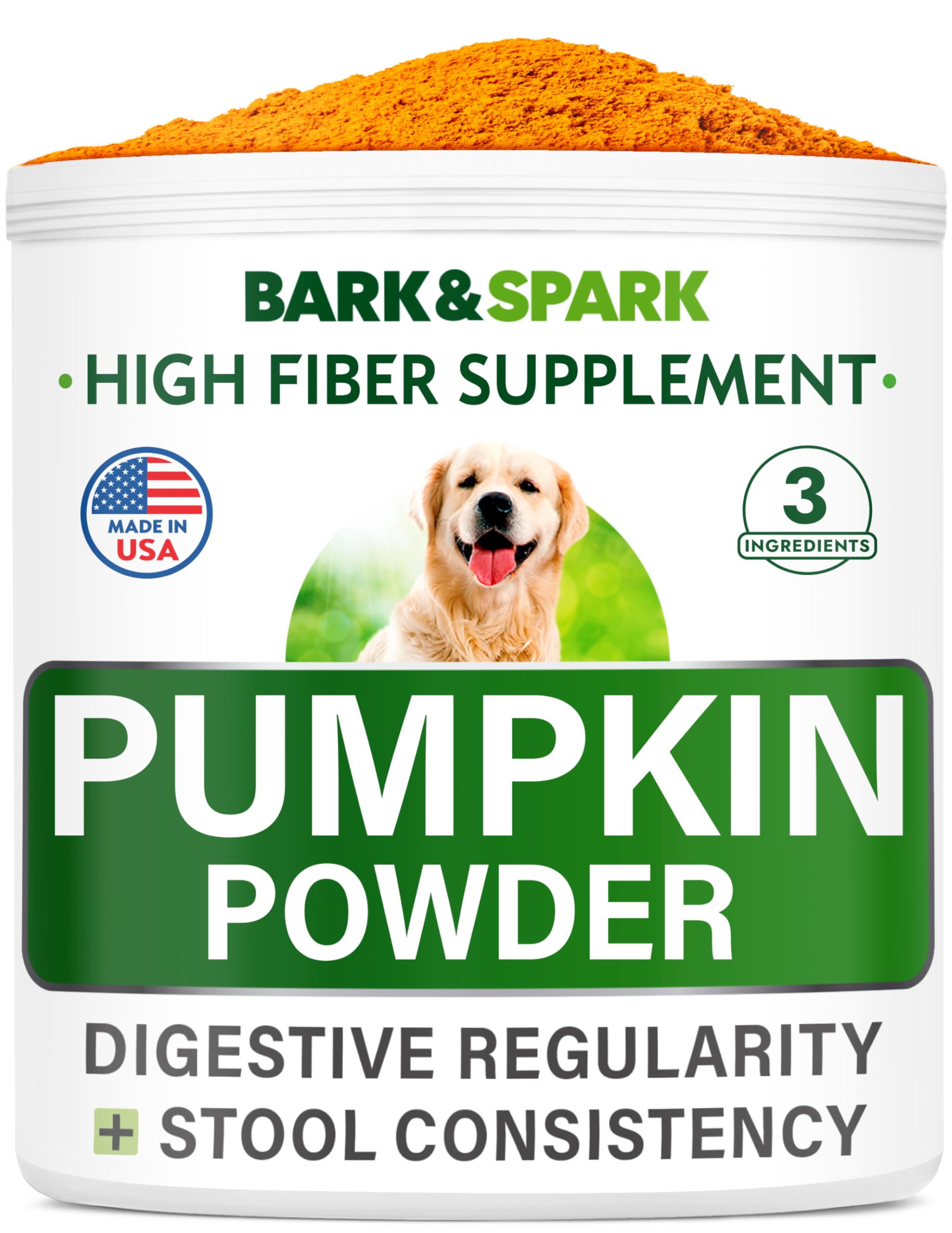 BARK&SPARK Pumpkin for Dogs - Pumpkin Fruit and Seed Powder - Powdered Fiber Supplement and Stool Softener - Improve Digestion - Made in USA - 8oz