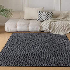 KORBLISS Ultra-Soft Microfiber Non-Slip 6x9 Area Rug, Luxurious Machine Washable Carpet for Bedrooms, Living Rooms, and Kids' Rooms, Jacquard Black