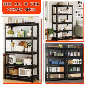 POOUPHV 72" H Garage Shelving Heavy Duty Storage Shelves Loads 2000LBS,Adjustable 5 Tier Garage Storage Shelves Rack Shelf for Basement, Pantry, Warehouse, Kitchen, 72" H x 31.5" W x 15.7" D, Black