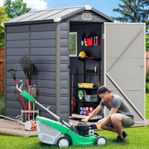 YITAHOME Outdoor Resin Storage Shed w/o Floor, All-Weather Plastic Shed with Lockable Doors, Window & Vents, Plastic Tool Shed for Backyard, Patio, Poolside, Lawn, Gray