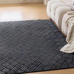 KORBLISS Ultra-Soft Microfiber Non-Slip 6x9 Area Rug, Luxurious Machine Washable Carpet for Bedrooms, Living Rooms, and Kids' Rooms, Jacquard Black