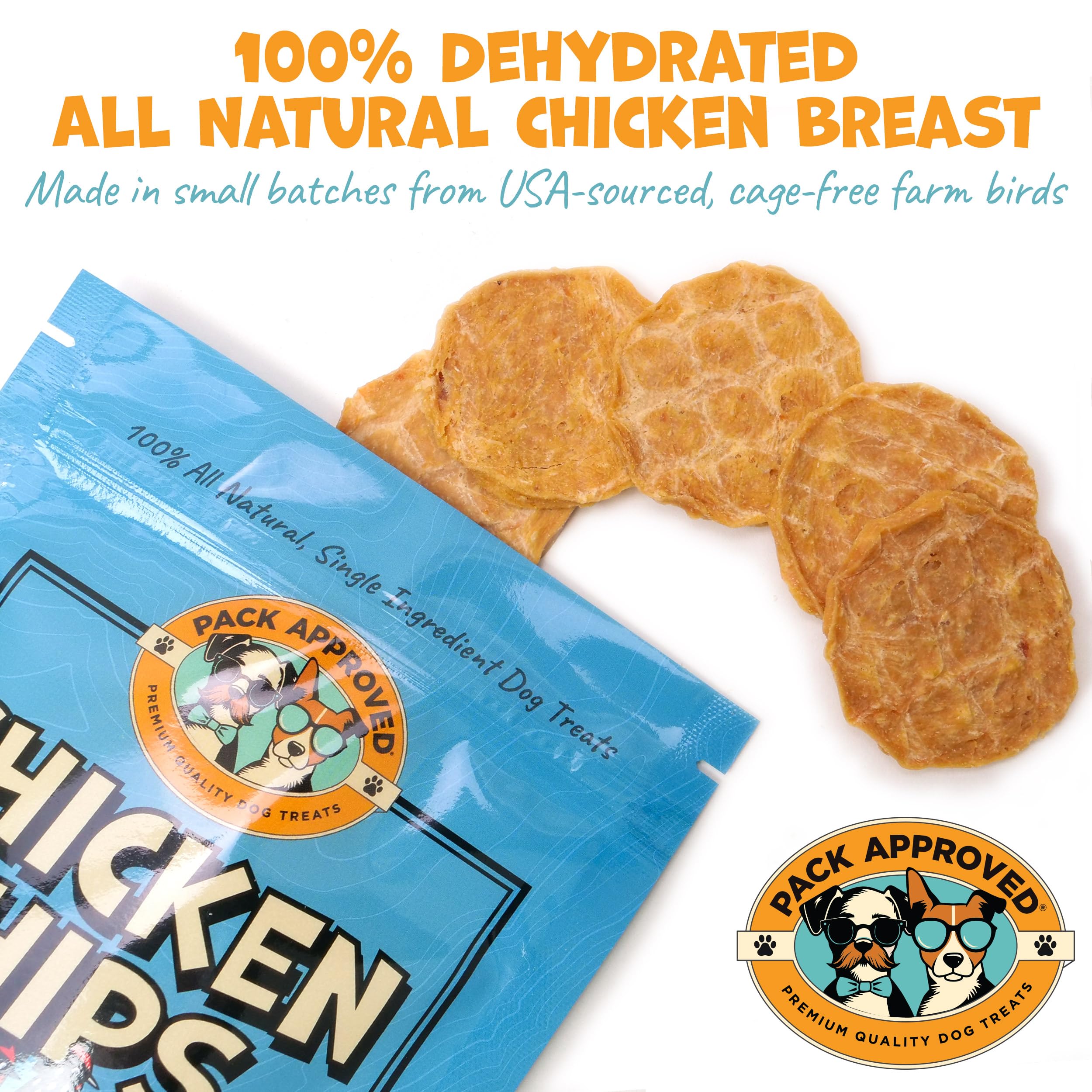 Pack Approved Chicken Chips for Dogs - Crunchy Chicken Dog Treats for Training - Single Ingredient Dog Treat - Dried Chicken Treats for Dogs - 100% Chicken Breast Dog Treats, All-Natural - 12oz