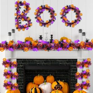 Halloween Decorations,33 Ft Halloween Tinsel Garland with Orange Pumpkin Black Spider Purple Bat, Shiny Metallic Garland Halloween Garland for Home Tree Indoor Outdoor Halloween Party Decorations