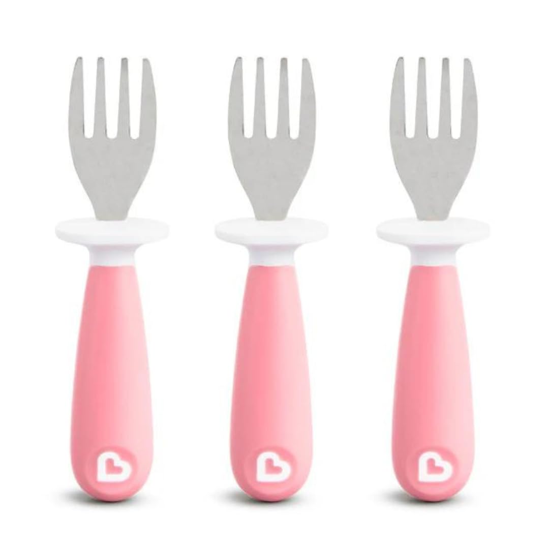 Munchkin® Raise™ Toddler Fork Set, 3 Pack, Stainless Steel, Plastic, Adorable Pink Toddler Utensils Forks: Munchkin’s 3-Piece Set for Happy Mealtimes! (Pink)