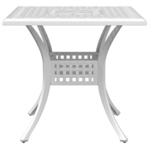 vidaXL White Cast Aluminum Patio Dining Set - Square Garden Table and Four Chairs with Umbrella Hole for Outdoor, Lawn, Backyard