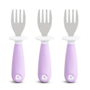 Munchkin® Raise™ Toddler Fork Set, 3 Pack, Stainless Steel, Plastic, Adorable Pink Toddler Utensils Forks: Munchkin’s 3-Piece Set for Happy Mealtimes! (Purple)