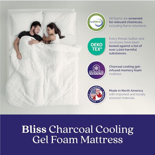 Signature Sleep Bliss 10 Inch Charcoal Cool Gel Memory Foam Mattress-in-a-Box, Medium, Certipur-US and Oeko-TEX, King