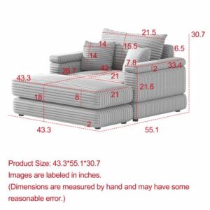 Deep Seat Convertible Modular Sectional Sofa with Movable Ottoman Sets, Comfy Corduroy Upholstered Cloud Couch with Detachable Seat&Back Cushion, Free Combination Corner Sofabed for Living Room