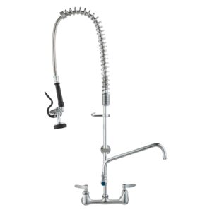 vevor commercial faucet with pre-rinse sprayer, 36" height, 8" center, 12" swing spout, wall mount kitchen sink faucet, brass constructed device with pull down spray, for 1/2/3 compartment sink