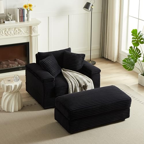 Deep Seat Convertible Modular Sectional Sofa with Movable Ottoman Sets, Comfy Corduroy Upholstered Cloud Couch with Detachable Seat&Back Cushion, Free Combination Corner Sofabed for Living Room