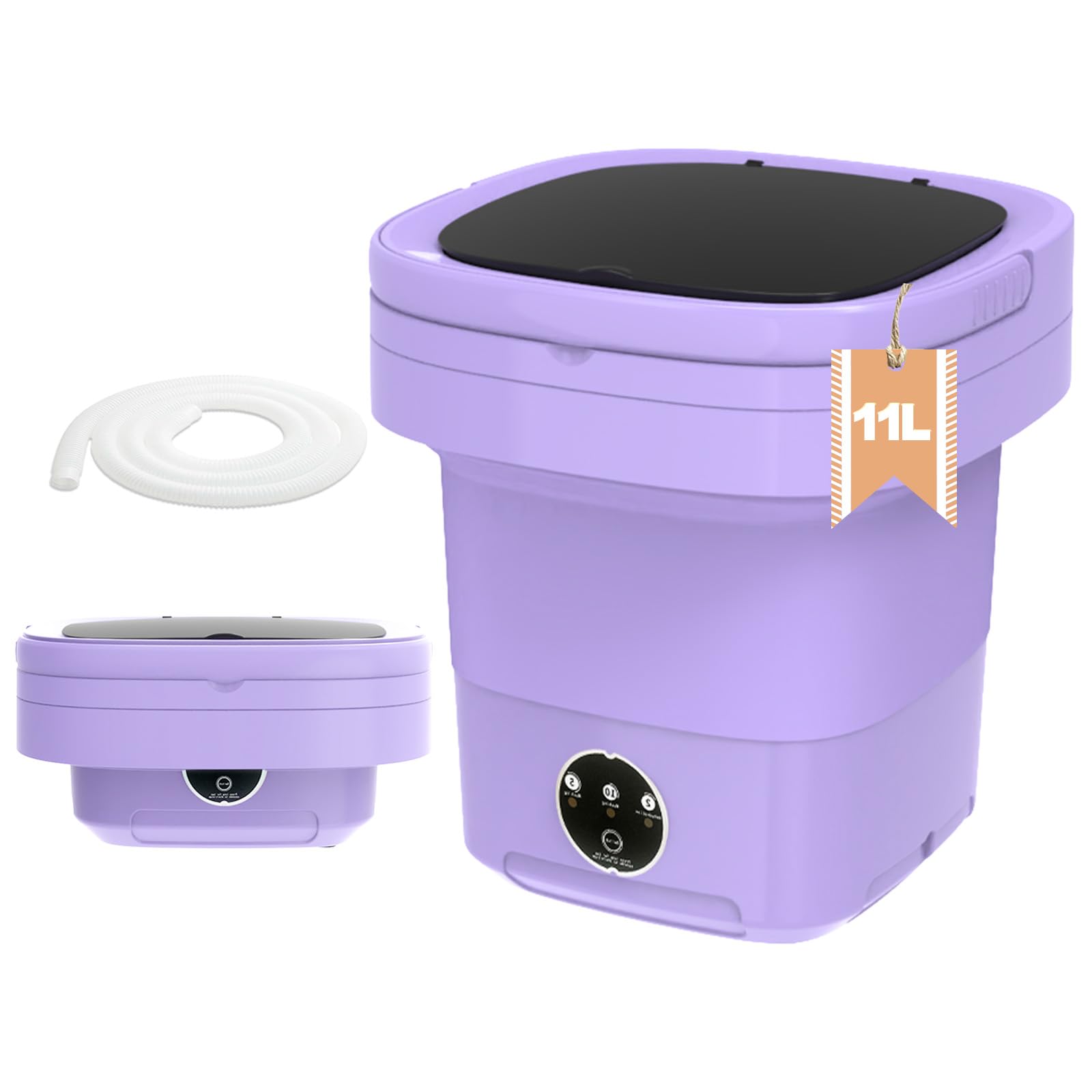 Portable Washing Machine, 11L Large Capacity, Foldable Mini Washing Machine with Spin Dryer, Small Collapsible Laundry Washer for Travel, Apartment, RV, Underwears, Socks, Baby Clothes (Purple)