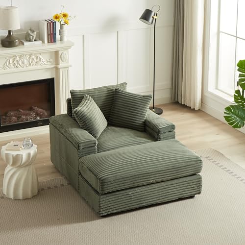 Deep Seat Convertible Modular Sectional Sofa with Movable Ottoman Sets, Comfy Corduroy Upholstered Cloud Couch with Detachable Seat&Back Cushion, Free Combination Corner Sofabed for Living Room