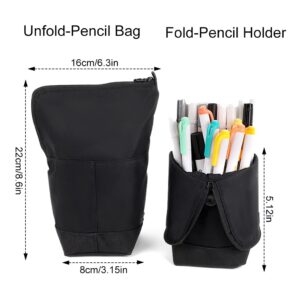 Oyachic Standing Pencil Case Large Capacity Pen Holder with Compartments Foldable Pencil Pouch Cosmetics Bag Organizer for Men Women Work Office,Black