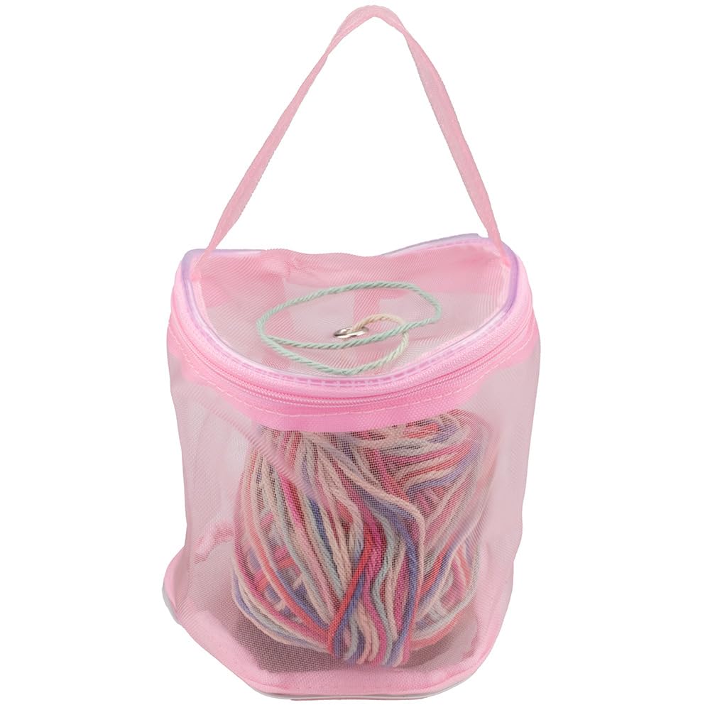 Craft County Mesh Yarn Holder with Carrying Handle – Collapsible Container to Store and Transport – Pink (Small)