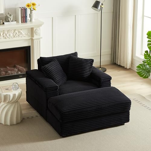 Deep Seat Convertible Modular Sectional Sofa with Movable Ottoman Sets, Comfy Corduroy Upholstered Cloud Couch with Detachable Seat&Back Cushion, Free Combination Corner Sofabed for Living Room