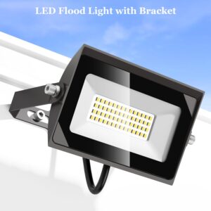 dephen 30W LED Flood Lights Outdoor with Bracket Mount, 3450Lumen 5000K LED Wall Pack Floodlight, IP65 Waterproof LED Security Lighting for Yard Patio Garden 120V (UL-Listed)