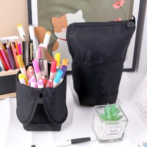 Oyachic Standing Pencil Case Large Capacity Pen Holder with Compartments Foldable Pencil Pouch Cosmetics Bag Organizer for Men Women Work Office,Black