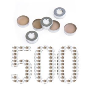 alwsci 500 pcs 20 mm closure size, aluminum crimp seal with natural ptfe/white silicone septa for headspace vial