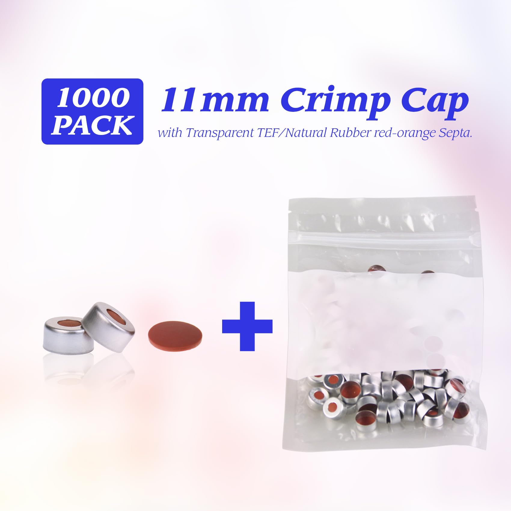 ALWSCI 1000 PCS Aluminum Silver Crimp Seals with Transparent PTFE/Natural Rubber red-Orange Septa, Cap Size 11 mm