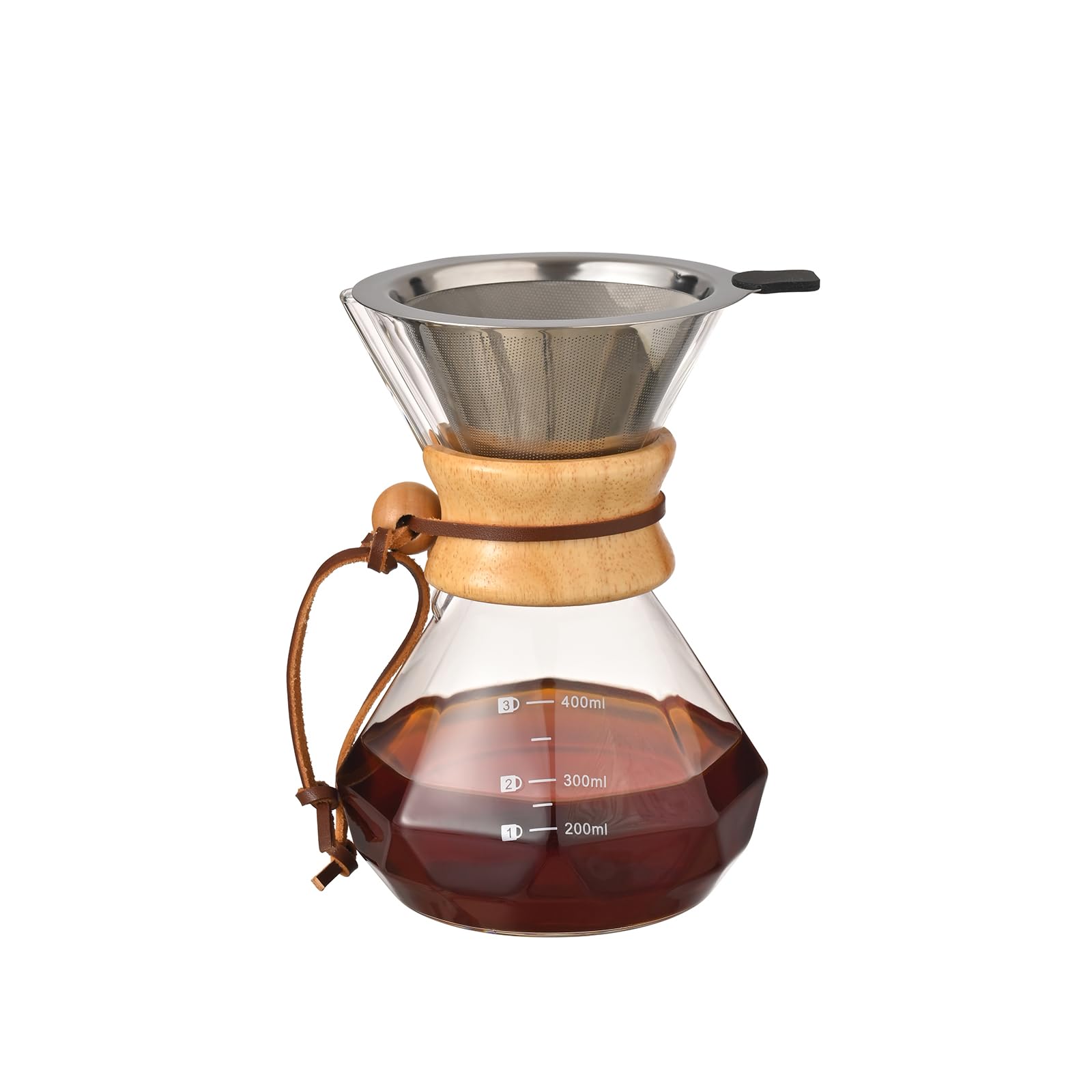 NEWOUGER Pour Over Coffee Maker with Double-layer Stainless Steel Filter,13.5 OZ Borosilicate Pour Over Coffee Dripper Glass Coffee Carafe For Home,Camping, Hiking