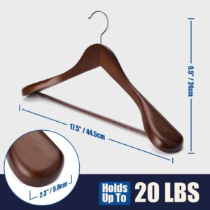 Uinicor Suit Hangers 10 Pack Wooden Coat Hangers,Wide Shoulder Hangers with Non Slip Pants Holder,Heavy Duty Clothes Hangers,Suit Hangers for Men,for Women,for Suit,Coat,Jacket,Pants (Walnut