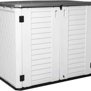 KINYING Outdoor Storage Cabinet,4 x 3.4 FT Outdoor Storage Shed with Lockable Doors, All-Weather Resin Shed for Trash Cans, Garden Tools,26 Cubic Feet,Off White