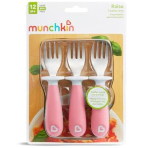 Munchkin® Raise™ Toddler Fork Set, 3 Pack, Stainless Steel, Plastic, Adorable Pink Toddler Utensils Forks: Munchkin’s 3-Piece Set for Happy Mealtimes! (Pink)