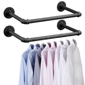 boshangjia industrial pipe clothes rack set of 2, 21” heavy duty wall mounted clothing rack multi-purpose garment bar, space-saving hanging rod for laundry room,closet storage