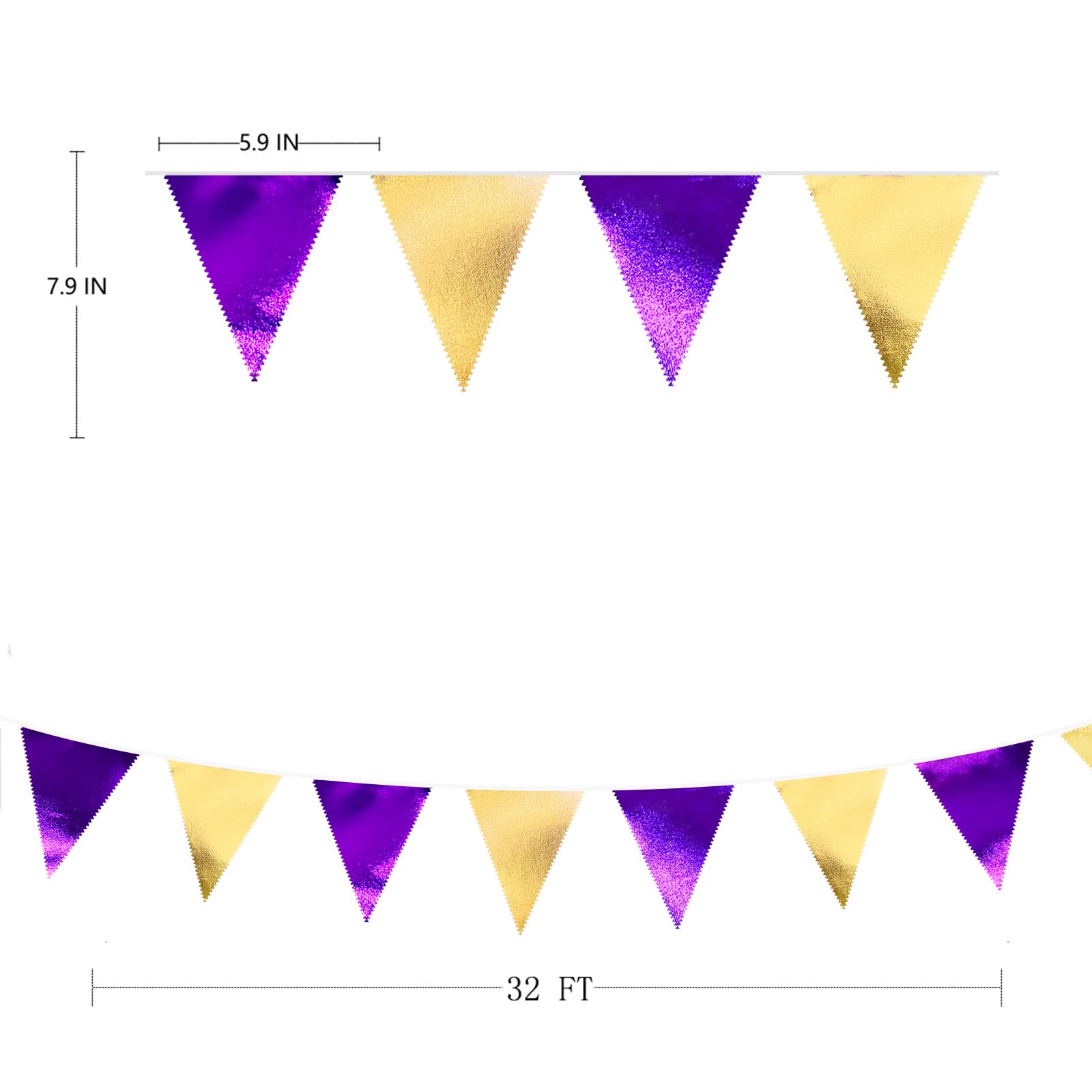 Purple and Gold Party Decorations Metallic Fabric Triangle Pennant Banner Flag Bunting Garland for Graduations Birthday Retirement Wedding Baby Shower Bachelorette Halloween Outdoor Party Supplies