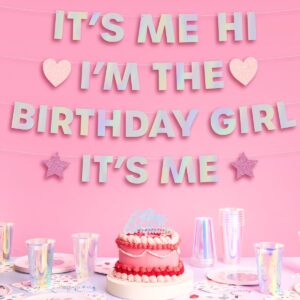 xo, fetti eras i'm the birthday girl banner 5 ft, iridescent | birthday party decoration, bday photo booth backdrop, silver hbd sign supplies