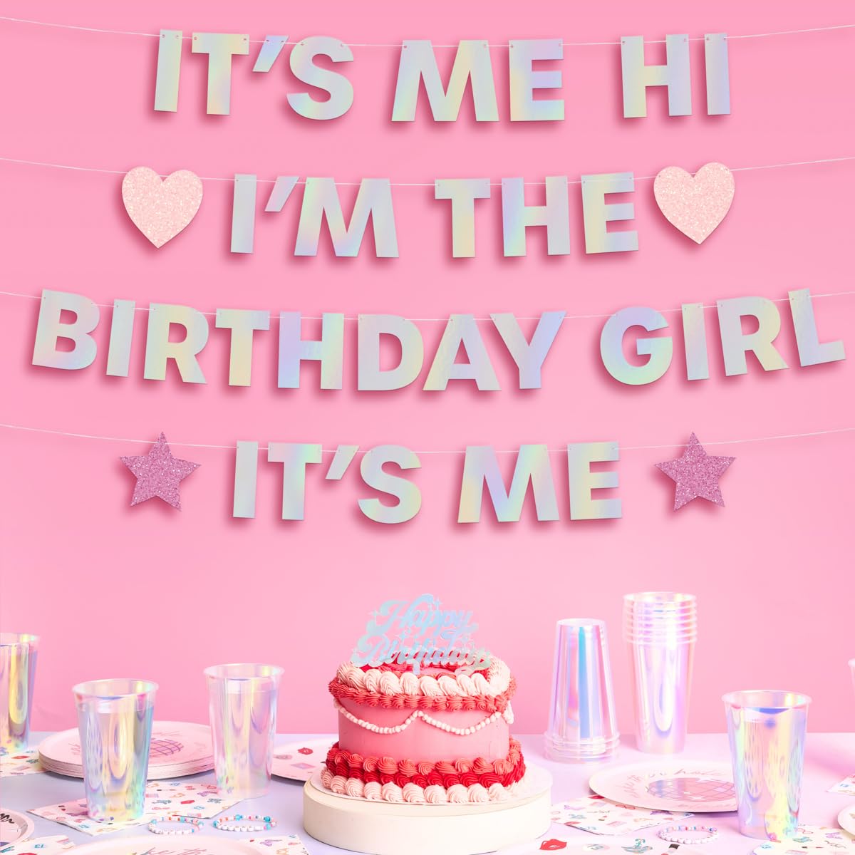 xo, Fetti Eras I'm The Birthday Girl Banner 5 Ft, Iridescent | Birthday Party Decoration, Bday Photo Booth Backdrop, Silver HBD Sign Supplies