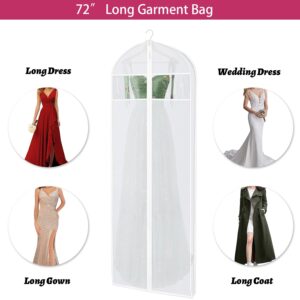 72" Dress Bags for Gowns Long, Wedding Dress Garment Bags for Hanging Clothes, Dress Bags for Closet Storage and Traveling, Foldable Dress Cover